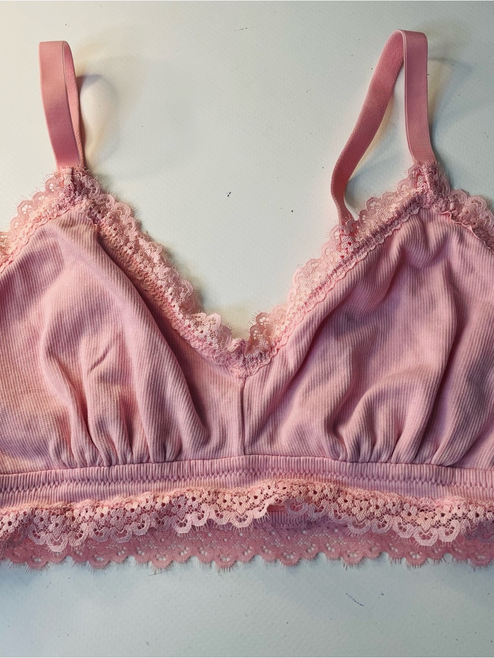 Serra Pink Lace-Trim Ribbed Bralette